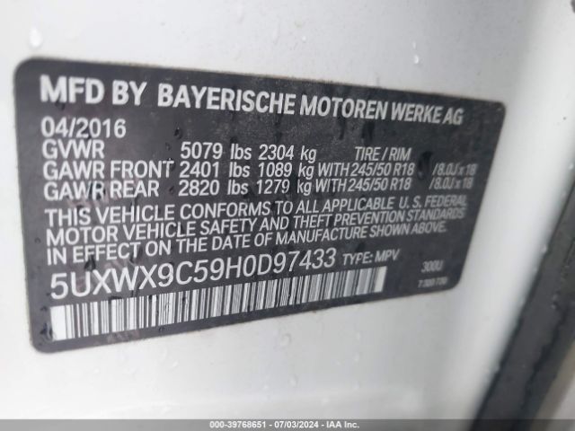 Photo 8 VIN: 5UXWX9C59H0D97433 - BMW X3 