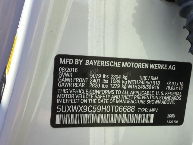 Photo 9 VIN: 5UXWX9C59H0T06688 - BMW X3 XDRIVE2 