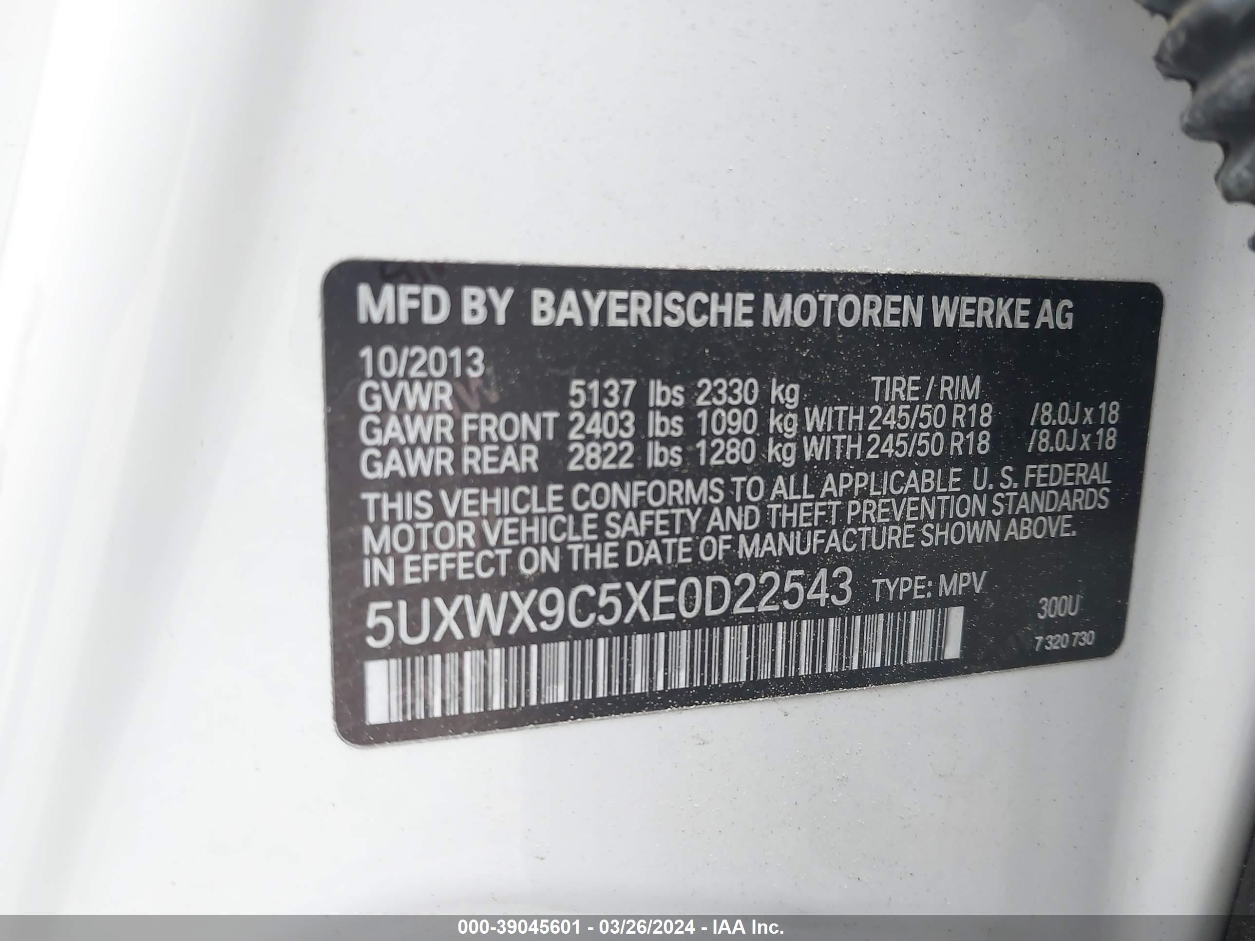 Photo 8 VIN: 5UXWX9C5XE0D22543 - BMW X3 