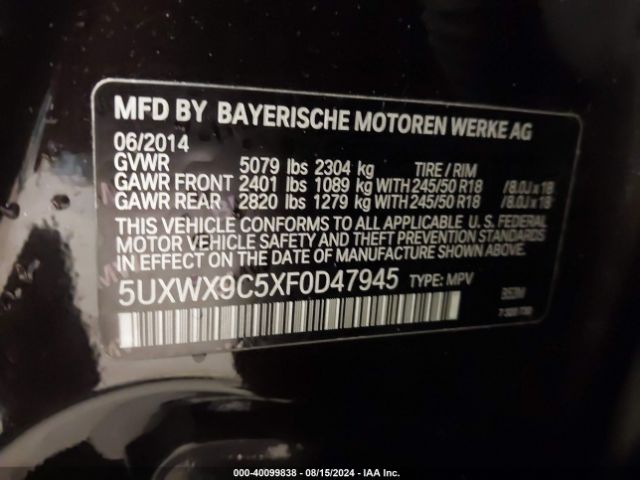 Photo 8 VIN: 5UXWX9C5XF0D47945 - BMW X3 