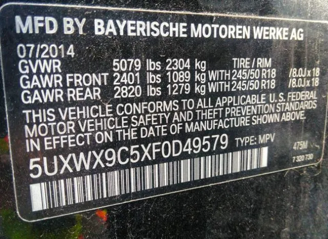 Photo 8 VIN: 5UXWX9C5XF0D49579 - BMW X3 