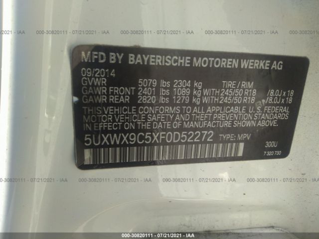 Photo 8 VIN: 5UXWX9C5XF0D52272 - BMW X3 