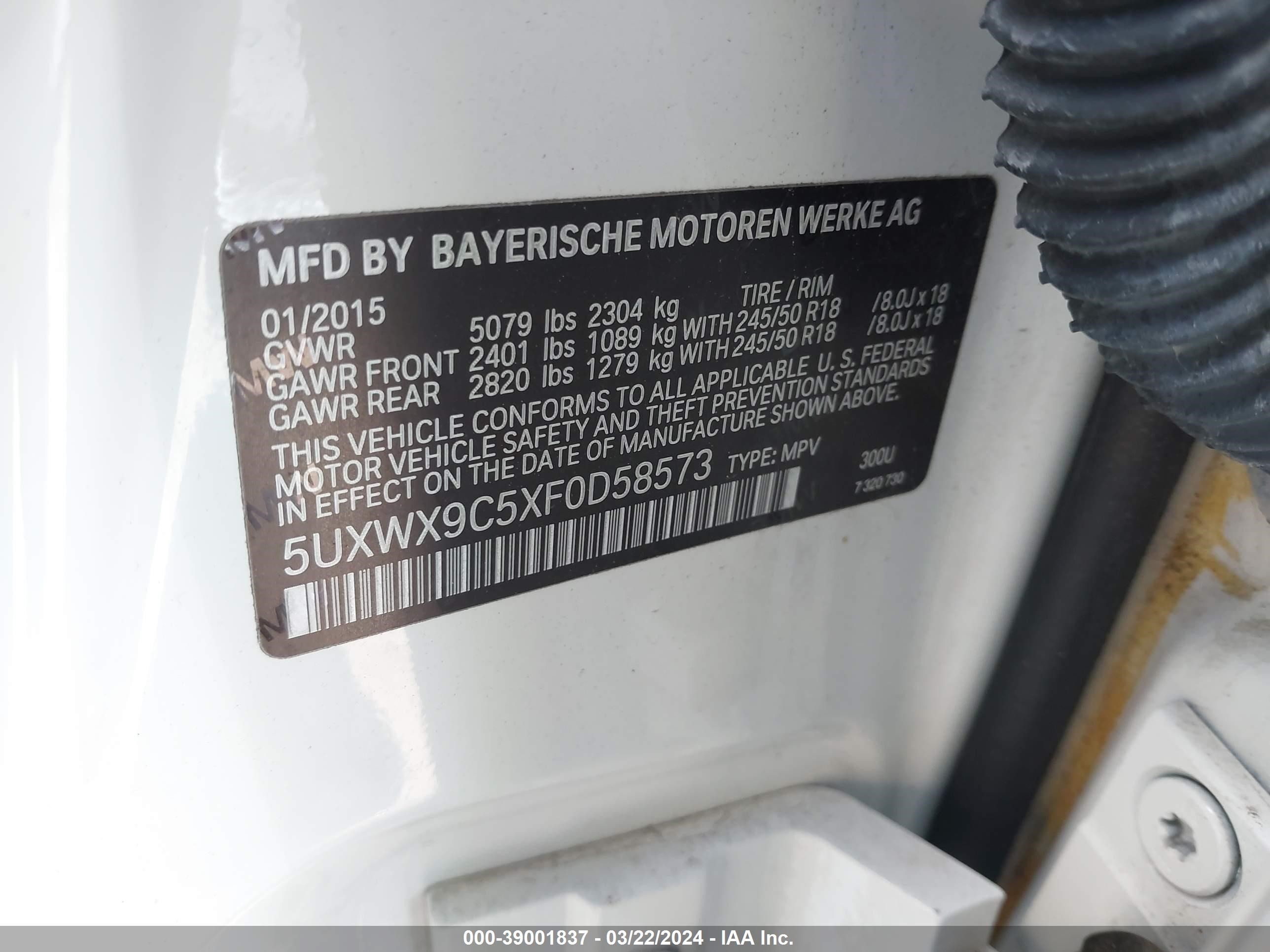 Photo 8 VIN: 5UXWX9C5XF0D58573 - BMW X3 