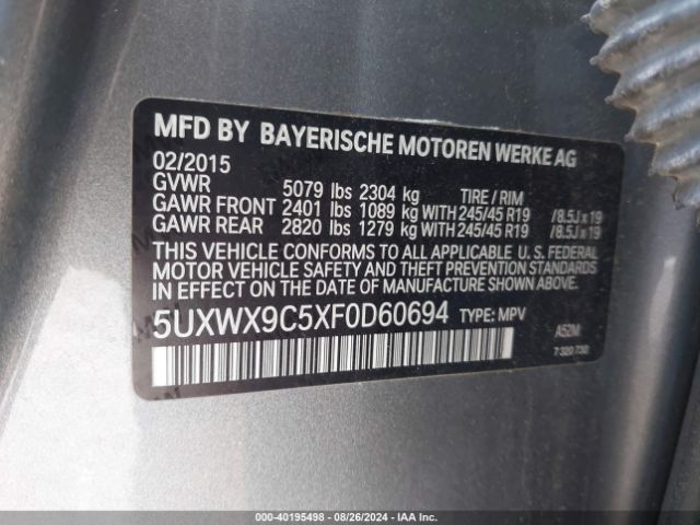 Photo 8 VIN: 5UXWX9C5XF0D60694 - BMW X3 