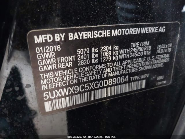 Photo 8 VIN: 5UXWX9C5XG0D89064 - BMW X3 