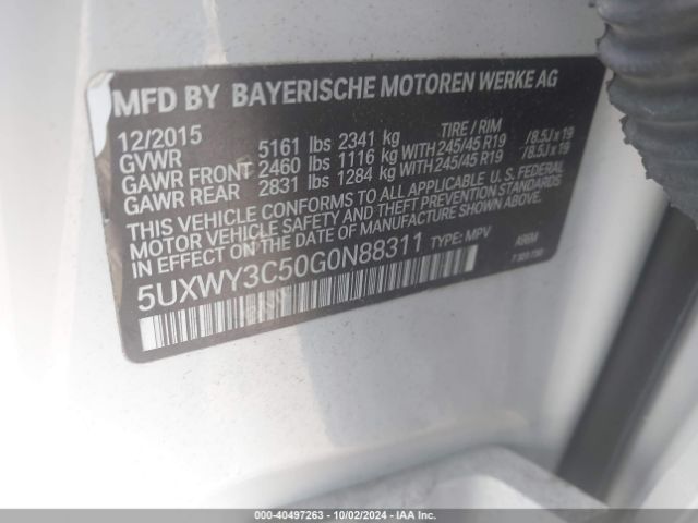 Photo 8 VIN: 5UXWY3C50G0N88311 - BMW X3 