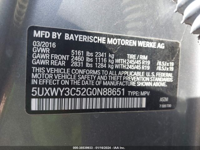 Photo 8 VIN: 5UXWY3C52G0N88651 - BMW X3 