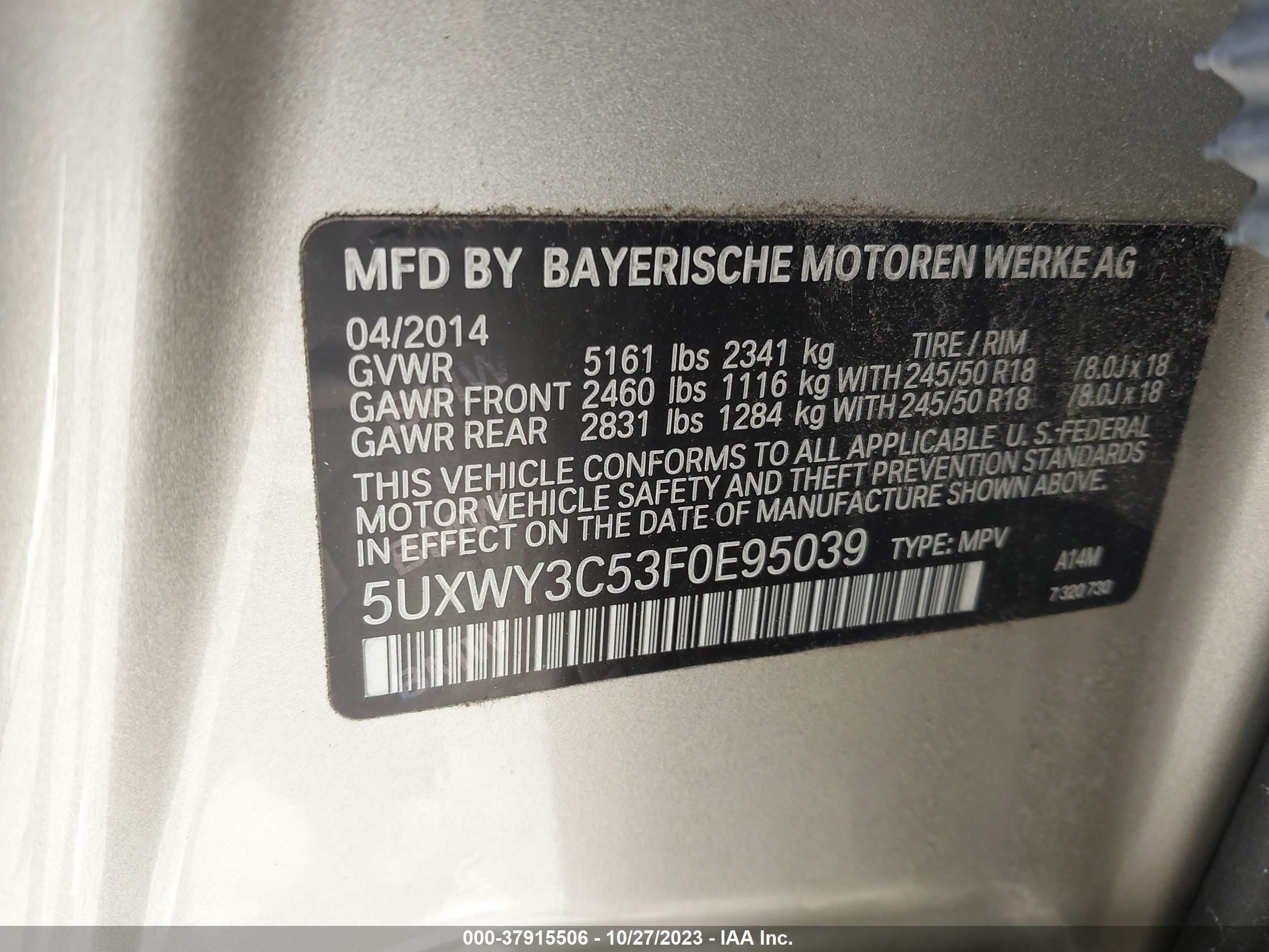 Photo 8 VIN: 5UXWY3C53F0E95039 - BMW X3 