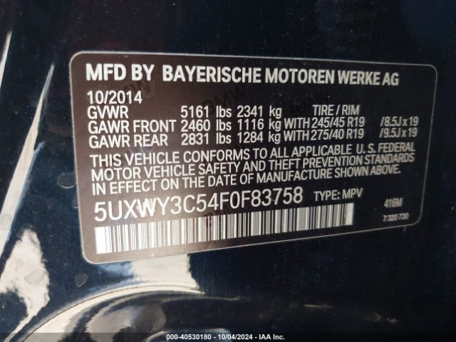 Photo 8 VIN: 5UXWY3C54F0F83758 - BMW X3 