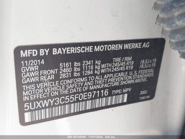 Photo 8 VIN: 5UXWY3C55F0E97116 - BMW X3 