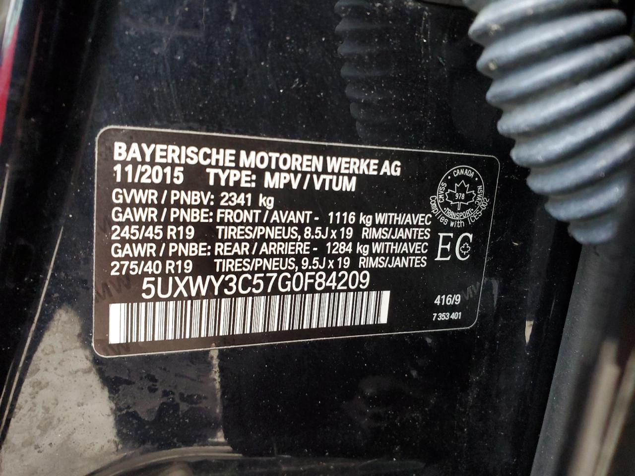 Photo 12 VIN: 5UXWY3C57G0F84209 - BMW X3 