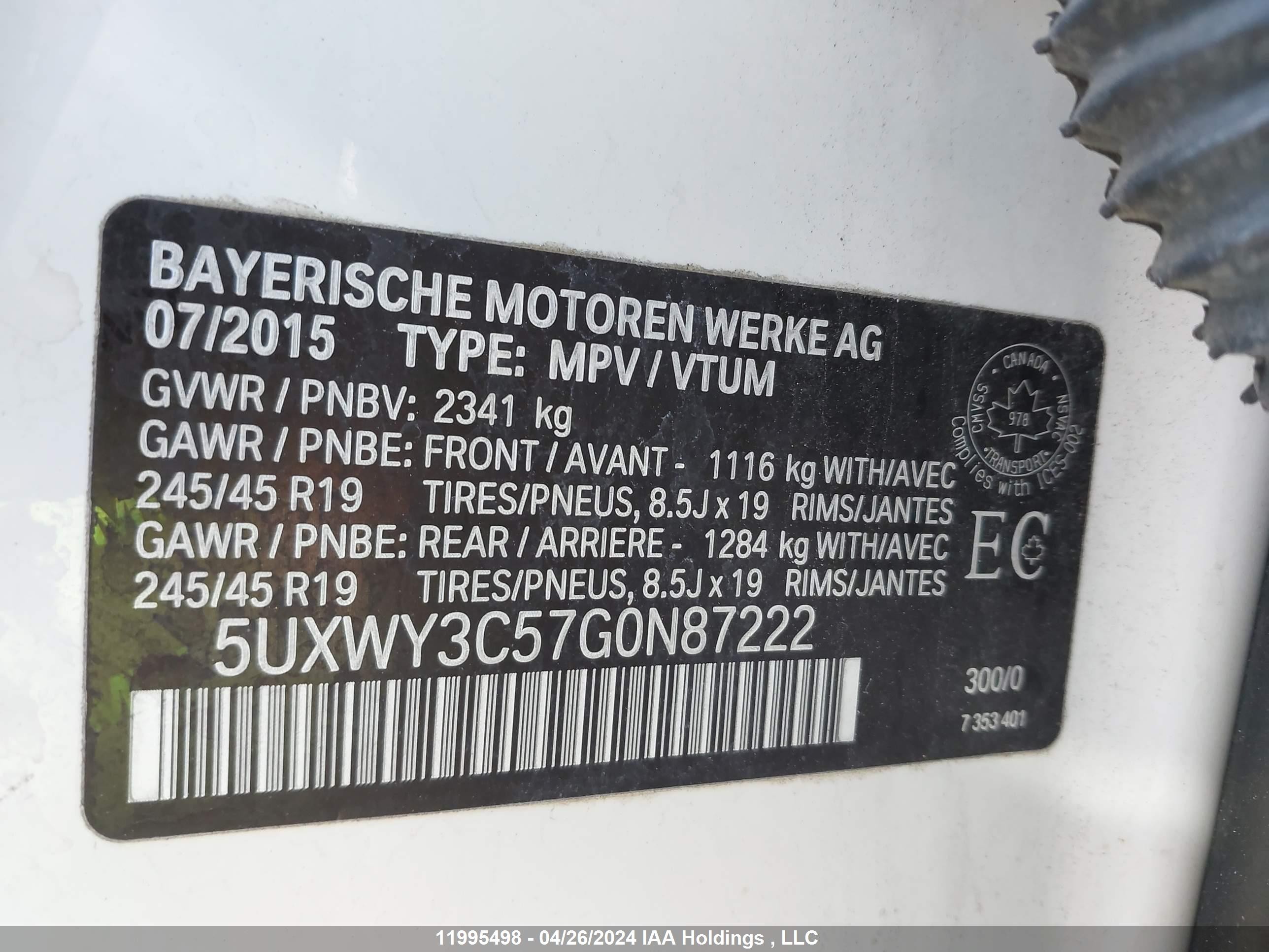 Photo 8 VIN: 5UXWY3C57G0N87222 - BMW X3 