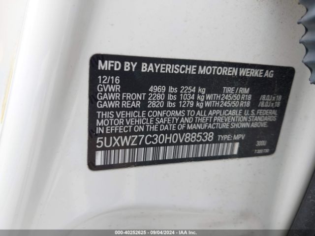 Photo 8 VIN: 5UXWZ7C30H0V88538 - BMW X3 