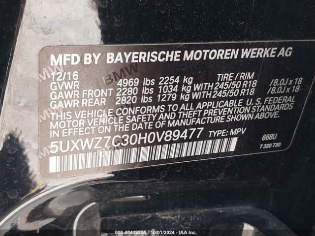 Photo 8 VIN: 5UXWZ7C30H0V89477 - BMW X3 