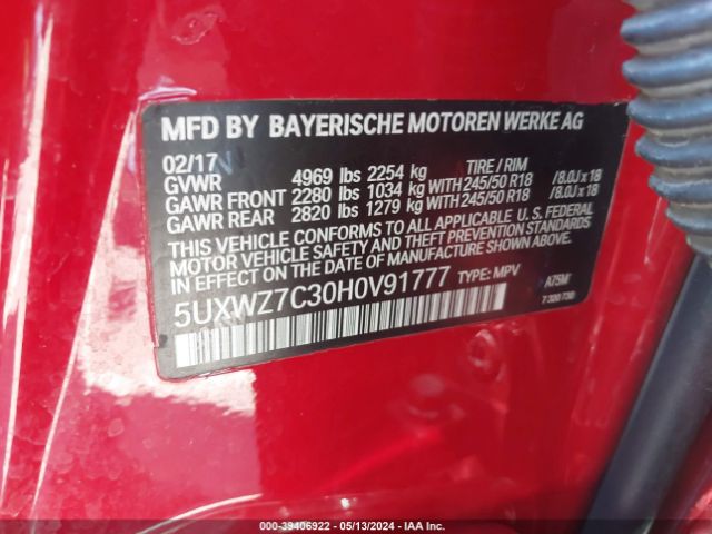 Photo 8 VIN: 5UXWZ7C30H0V91777 - BMW X3 