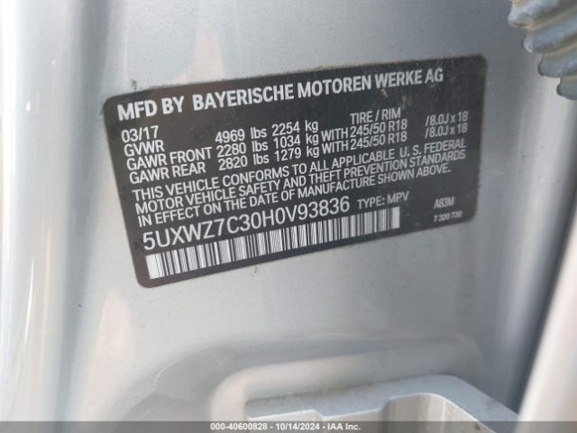 Photo 8 VIN: 5UXWZ7C30H0V93836 - BMW X3 