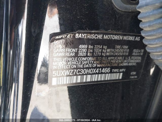 Photo 8 VIN: 5UXWZ7C30H0X41466 - BMW X3 