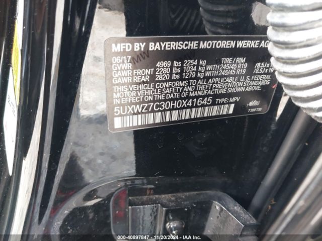 Photo 8 VIN: 5UXWZ7C30H0X41645 - BMW X3 