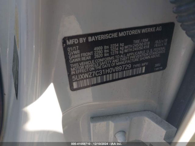 Photo 8 VIN: 5UXWZ7C31H0V89729 - BMW X3 