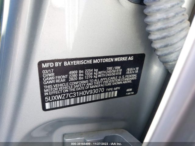 Photo 8 VIN: 5UXWZ7C31H0V93070 - BMW X3 