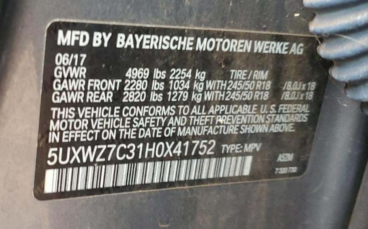 Photo 12 VIN: 5UXWZ7C31H0X41752 - BMW X3 