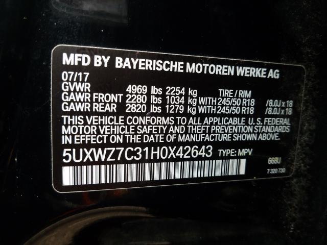 Photo 9 VIN: 5UXWZ7C31H0X42643 - BMW X3 SDRIVE2 