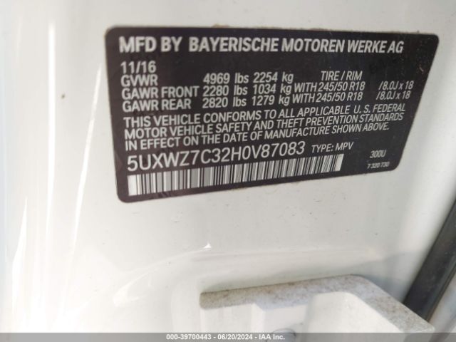 Photo 8 VIN: 5UXWZ7C32H0V87083 - BMW X3 