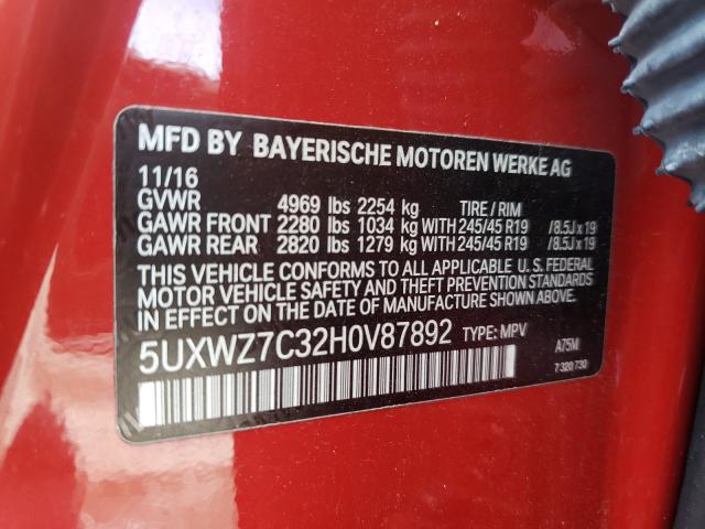 Photo 9 VIN: 5UXWZ7C32H0V87892 - BMW X3 SDRIVE2 