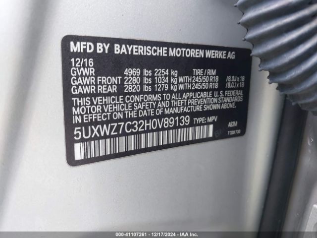 Photo 8 VIN: 5UXWZ7C32H0V89139 - BMW X3 