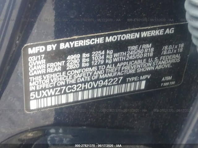 Photo 8 VIN: 5UXWZ7C32H0V94227 - BMW X3 