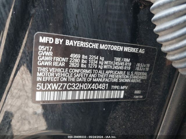 Photo 8 VIN: 5UXWZ7C32H0X40481 - BMW X3 