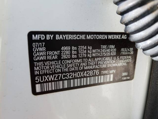 Photo 9 VIN: 5UXWZ7C32H0X42876 - BMW X3 SDRIVE2 