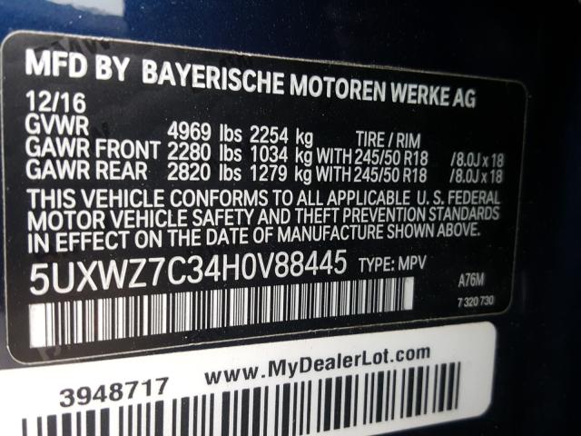 Photo 9 VIN: 5UXWZ7C34H0V88445 - BMW X3 SDRIVE2 