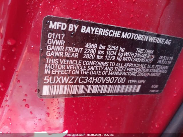 Photo 8 VIN: 5UXWZ7C34H0V90700 - BMW X3 