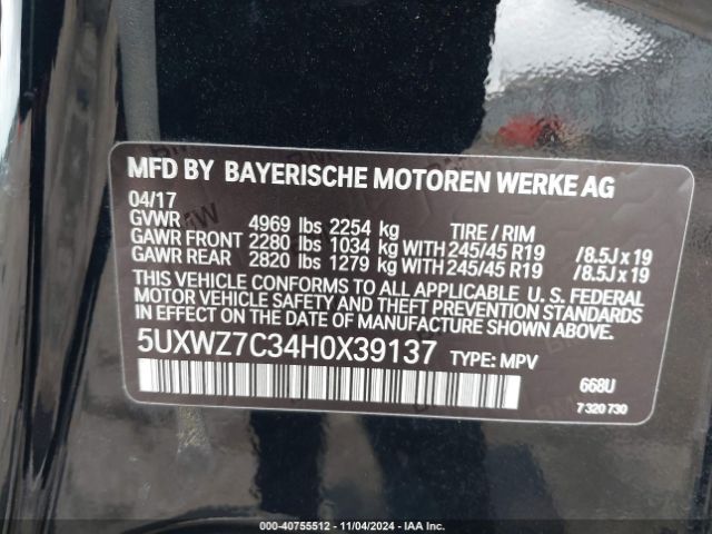 Photo 8 VIN: 5UXWZ7C34H0X39137 - BMW X3 