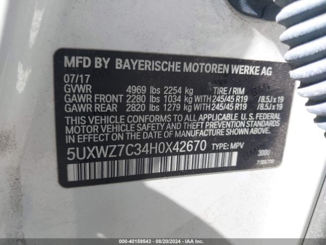 Photo 8 VIN: 5UXWZ7C34H0X42670 - BMW X3 