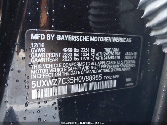 Photo 8 VIN: 5UXWZ7C35H0V88955 - BMW X3 