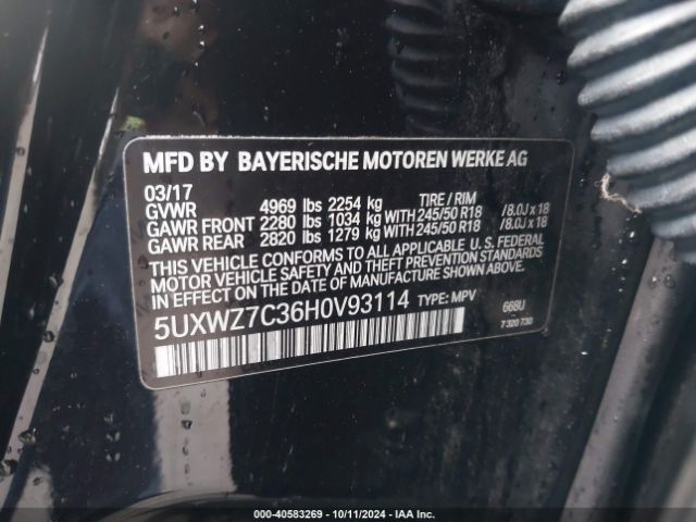 Photo 8 VIN: 5UXWZ7C36H0V93114 - BMW X3 