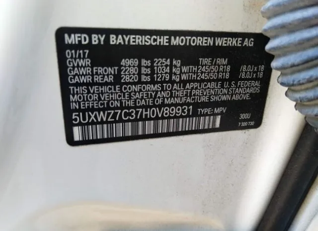 Photo 8 VIN: 5UXWZ7C37H0V89931 - BMW X3 