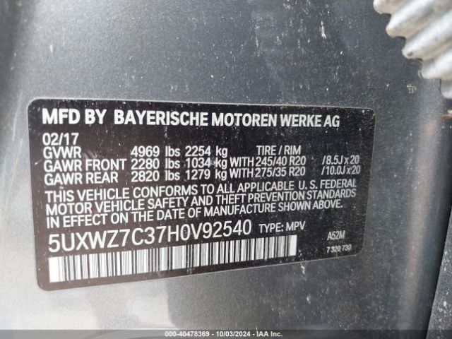 Photo 8 VIN: 5UXWZ7C37H0V92540 - BMW X3 