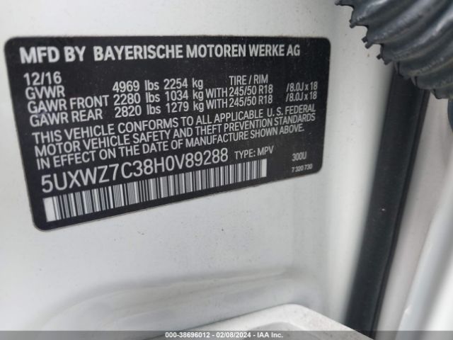 Photo 8 VIN: 5UXWZ7C38H0V89288 - BMW X3 