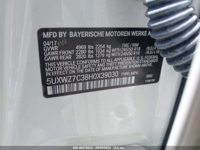 Photo 8 VIN: 5UXWZ7C38H0X39030 - BMW X3 