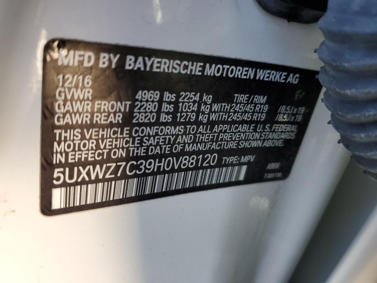 Photo 11 VIN: 5UXWZ7C39H0V88120 - BMW X3 