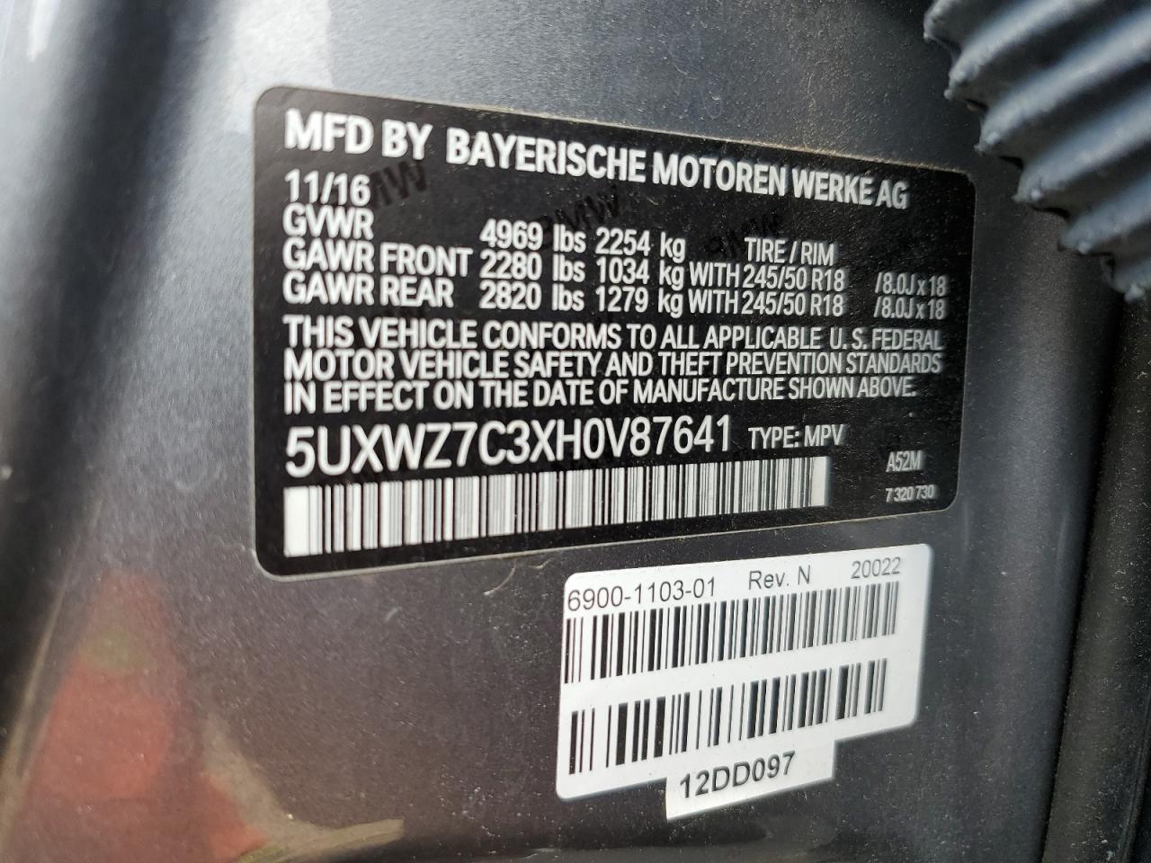 Photo 12 VIN: 5UXWZ7C3XH0V87641 - BMW X3 