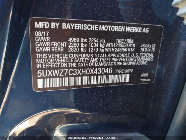 Photo 8 VIN: 5UXWZ7C3XH0X43046 - BMW X3 