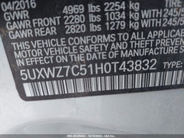 Photo 8 VIN: 5UXWZ7C51H0T43832 - BMW X3 