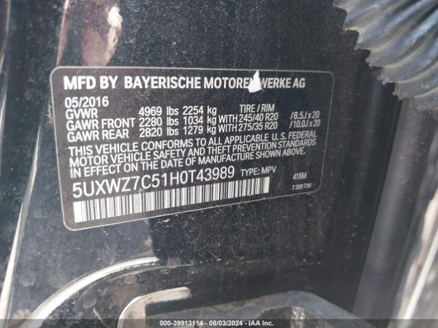 Photo 8 VIN: 5UXWZ7C51H0T43989 - BMW X3 