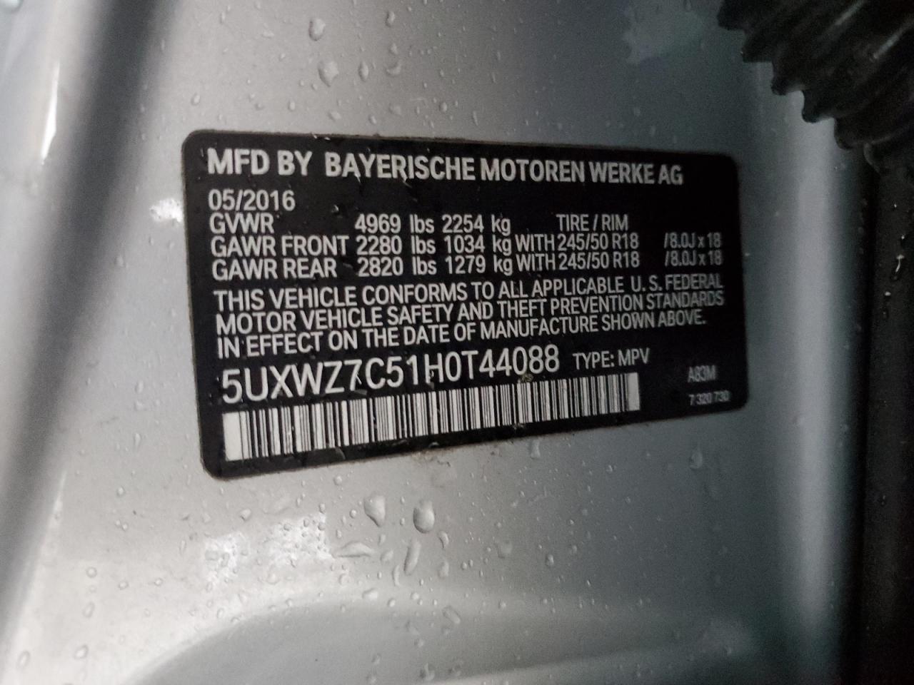 Photo 11 VIN: 5UXWZ7C51H0T44088 - BMW X3 