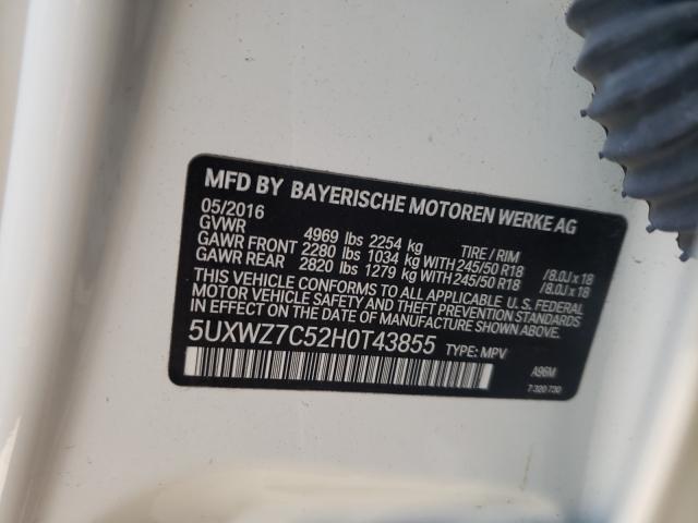 Photo 9 VIN: 5UXWZ7C52H0T43855 - BMW X3 SDRIVE2 