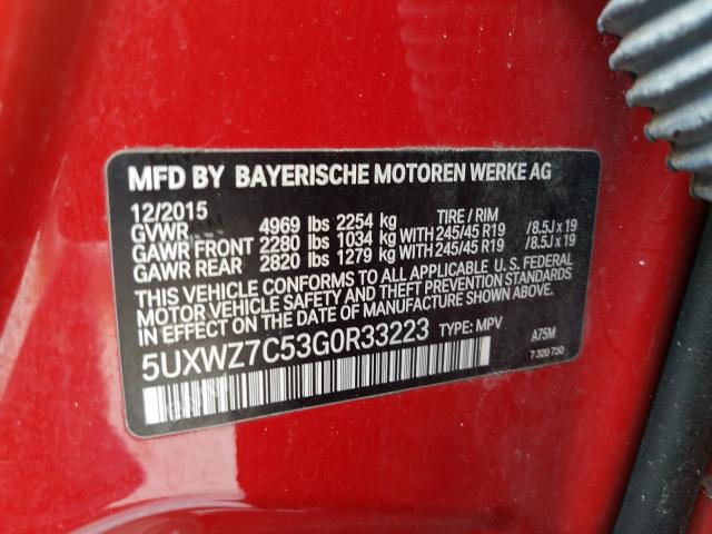 Photo 9 VIN: 5UXWZ7C53G0R33223 - BMW X3 SDRIVE2 